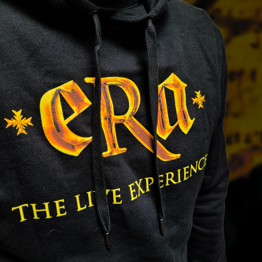 Black unisex hoodie with "ERA - The Live Experience" print 